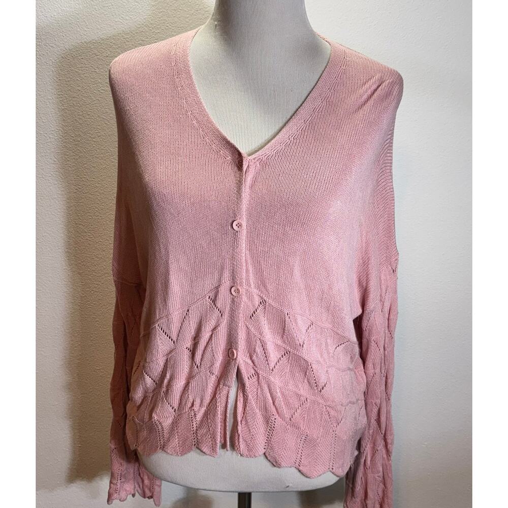 Grace Karin Pink Knit Cardigan Sweater Women’s XL Textured Hem Lightweight